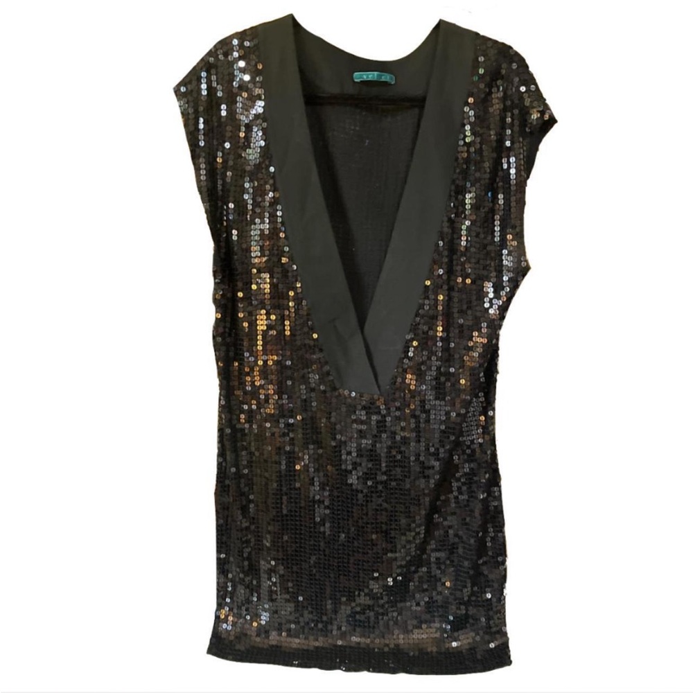 Black Sequin V-Neck Dress Vintage Y2K